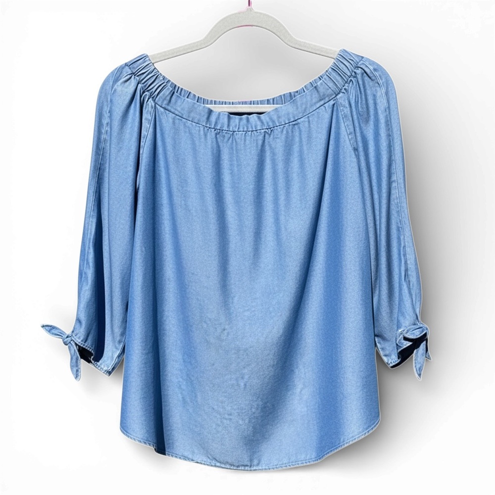 Philosophy Chambray Tencel On- or Off-Shoulder Peasant Blouse – Size S
